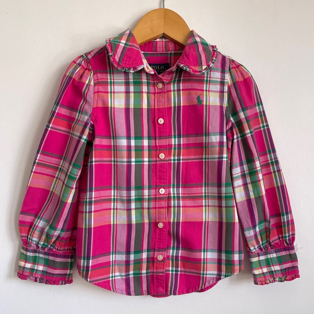 4T Polo Ralph Lauren Pink and Green Button Down Shirt